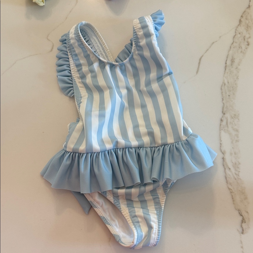 Blue and White Striped Kids Swimsuit